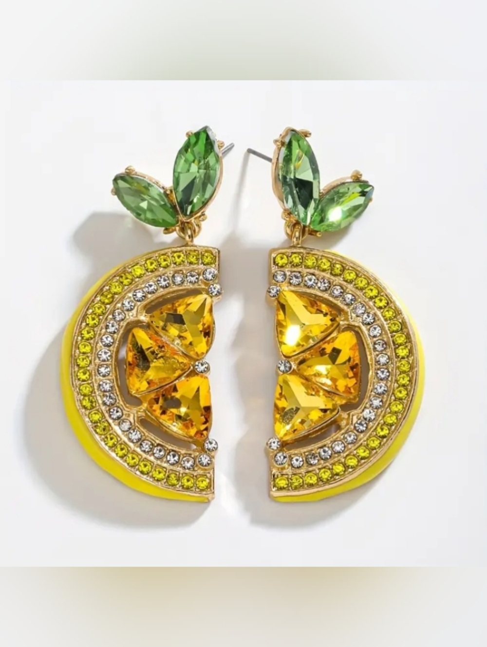 🆕️ Green and Yellow Crystal Lemon Drop Earrings - Women Jewelry NWOT